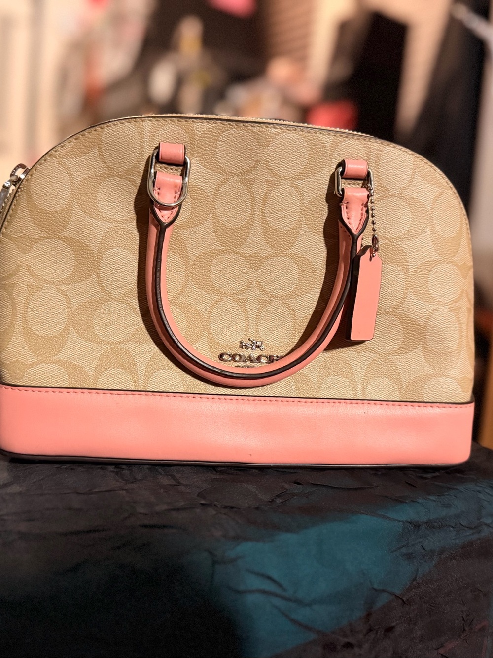 Coach Dome Satchel in Beige Canvas with Pink Trim